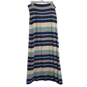 Max Studio L Maxi Skirt Gray Blue Stripes Stretchy NEW